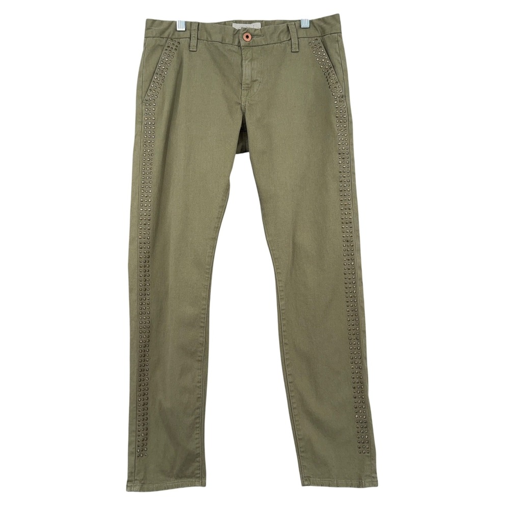 Lucky Brand Sienna‎ Chino Womens 4/27 Cotton Spandex Olive Green Studded